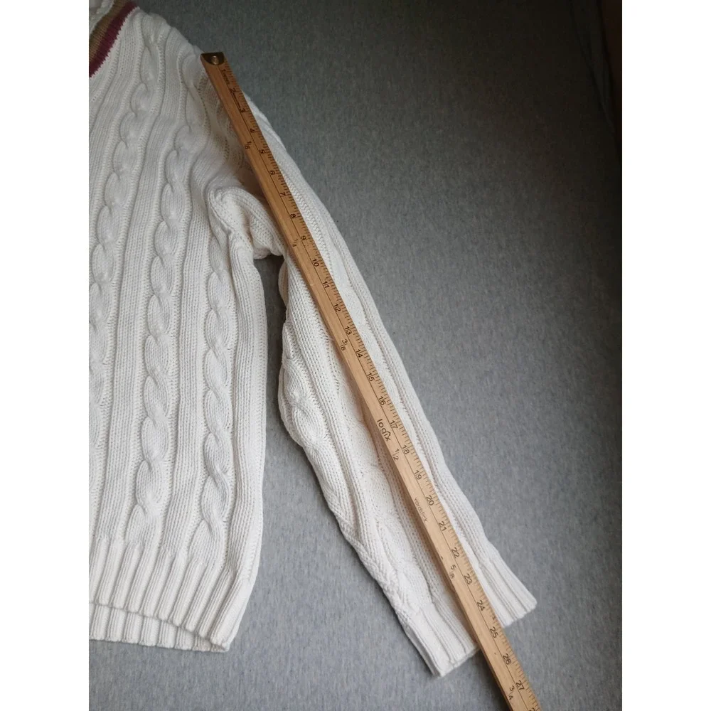 Vintage Gap Sweater Large Tennis Prep Cable Knit V Neck Preppy Wimbleton 90s - Picture 11 of 15